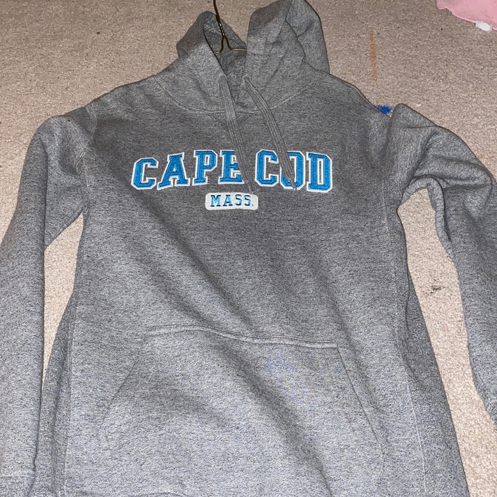 Gray with blue letters CAPE COD hoodie
